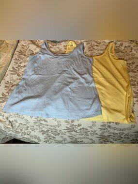 Old Navy Light Blue and Yellow Ribbed Tank Tops